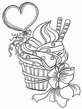 Coloring Pages Adults Valentines Cupcake sketch template