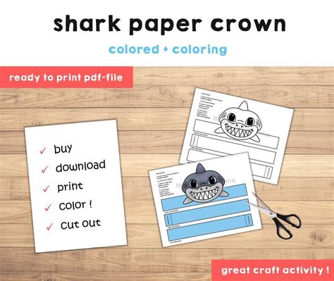 shark paper crown party coloring printable party hat kids etsy