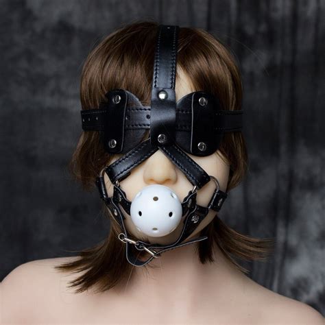 2015 sexy costume leather head harnesses fetish muzzles mouth ball gag