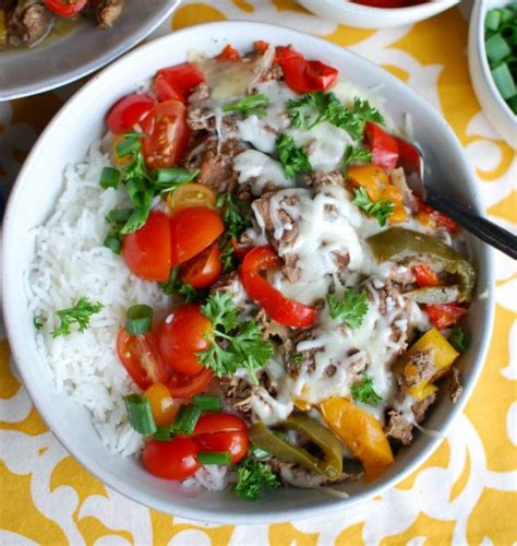 slow cooker philly cheesesteak rice bowls a cedar spoon