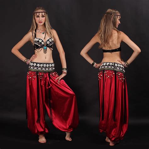 Egyptian Women Belly Dance Costume Set Bra Belt Pants 3 Pieces Arabic