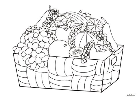 basket  fruits flowers adult coloring pages