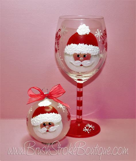 Hand Painted Wine Glass Ornament Set Santa Face