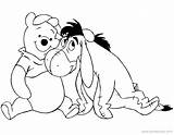 Eeyore Pooh Winnie Pages Coloring Hugging Disneyclips sketch template