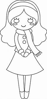 Girl Cute Line Clipart Clip Colorable Whitw Scarf Sweetclipart Character Clipground sketch template