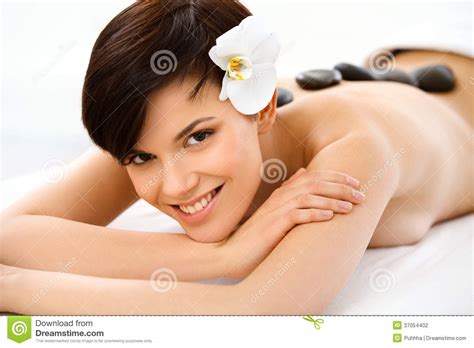 Spa Woman Beautiful Woman Getting Hot Stones Massage
