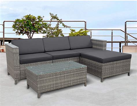 superjoe  pcs outdoor patio furniture set  weather rattan sectional sofa set  ottoman