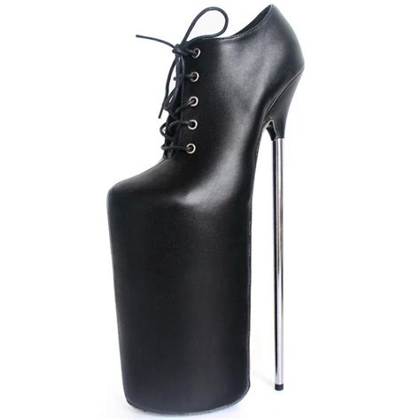 30cm extremely high metal thin heel platform pumps naked boots lace up