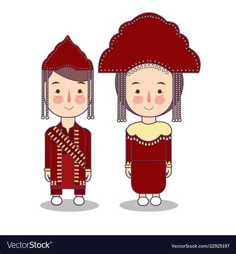 bangka belitung traditional national clothes vector image national clothes bride cartoon