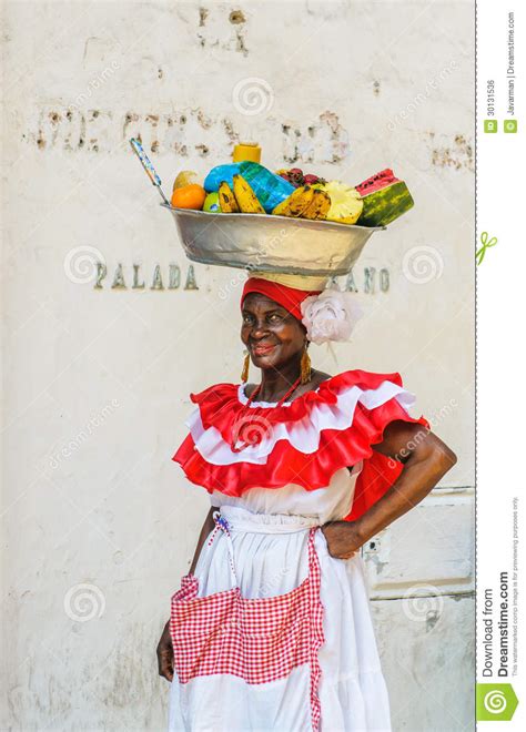 palenquera woman sells fruits at plaza santo domingo editorial photo