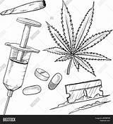 Drugs Pills Needle Coke Drogen Illegale Illicit Marijuana Skizze Pflanze sketch template
