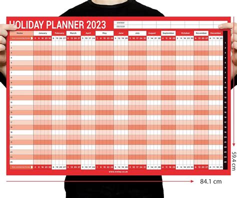 staff holiday  wall planner calendar year home office work jan