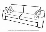 Sofa Draw Drawing Couch Cushions Furniture Step Coloring Tutorials Sketch Template sketch template