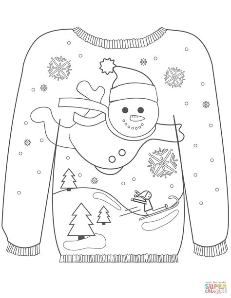 christmas ugly sweater   snowman motif coloring page