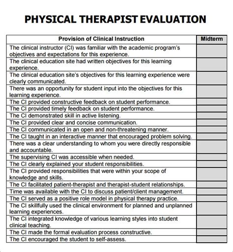 sample physical therapy evaluation templates   sample