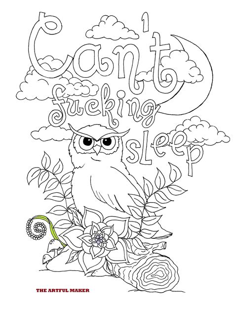 Can T Fucking Sleep Adult Coloring Page By The Artful Etsy