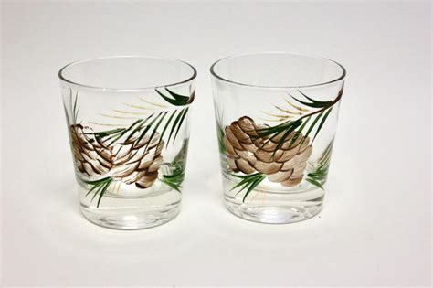 Pair Of Handpainted Pine Cone Decorated Old Fashion Drinking Etsy