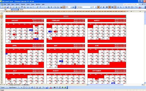 chinese calendar excel templates