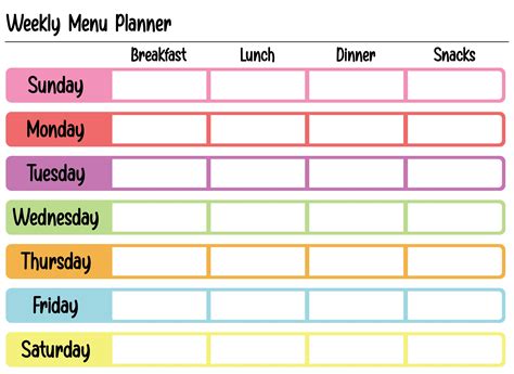 weekly meal planner template printable printable templates
