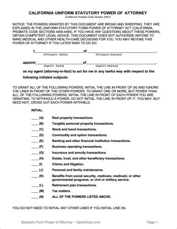 california power  attorney forms  word