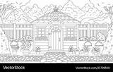 House Garden Coloring Vector Royalty sketch template