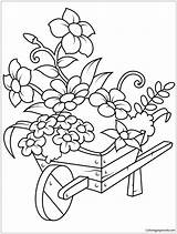 Wheelbarrow Pages Flowers Coloring Color Print Kids Adults Seasons Nature sketch template