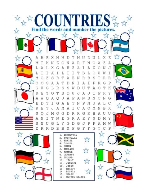 countries word search  printable childrens word search word