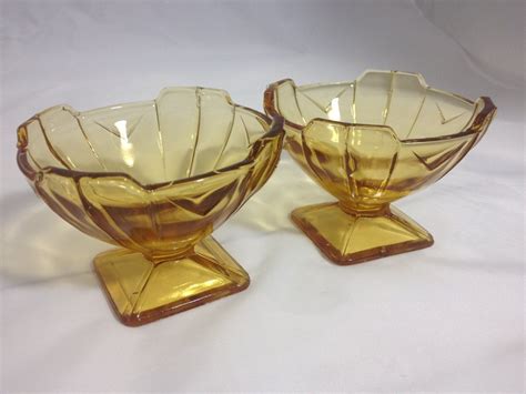 Sowerby Amber Footed Sundae Dishes Sweet Bowls Dessert Bowl