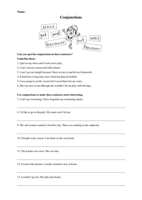 conjunctions worksheet teaching resources