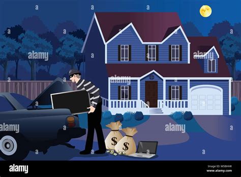 una ilustración vectorial de ladrón a robar a una casa imagen vector de