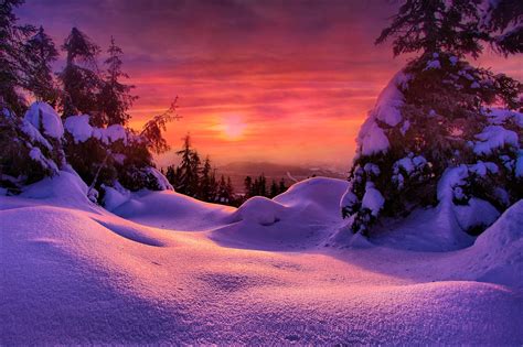sky snow winter nature sunset hd wallpaper