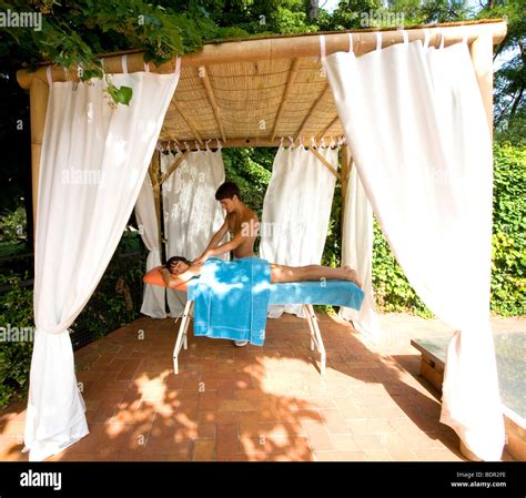 an outdoor spa massage at the hotel astoria in montecatini terme stock