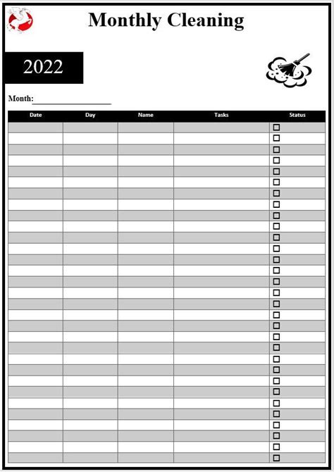 printable cleaning checklist   words month  date