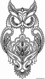 Coloring Owl Pages Adult Difficult Printable Print Adults Color Owls Moon Animal Tattoo Designs Pattern Drawings Zentangle Book Paper Tattoos sketch template