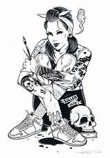 Punk Coloring Isaac Adam Jackson Tattoed Women Pages Rock Girl Illustrations Tattoo Drawings Colouring Tattoos Beautiful Rockabilly Tattooed Most Cool sketch template