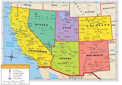 southwest states map map  southwest  states northern america