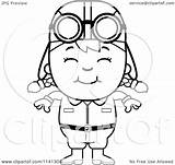 Pilot Girl Clipart Cartoon Aviator Happy Coloring Outlined Vector Cory Thoman Royalty sketch template