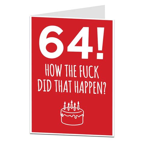 funny 64th birthday card 64 today for him and her other ages available