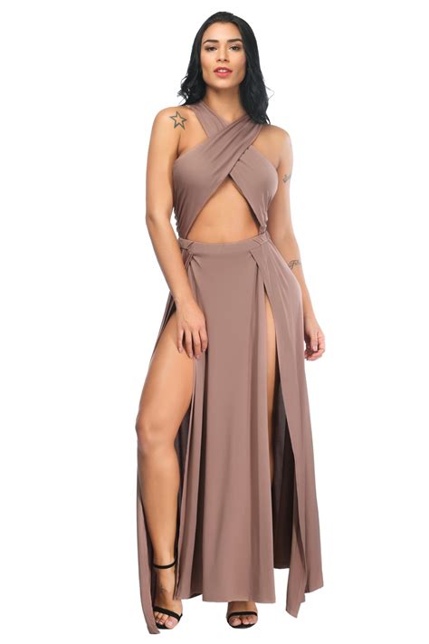 Sexy Open Front High Slit Black Stretch Silk Evening Prom