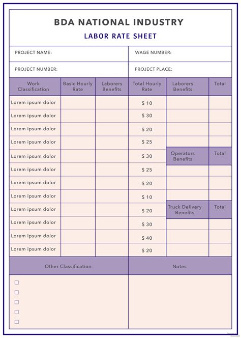 labor rate sheet template  adobe illustrator microsoft word