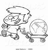 Pulling Cartoon Vector Happy Globe Wagon Outlined Coloring Boy Drawing Ron Leishman Royalty sketch template