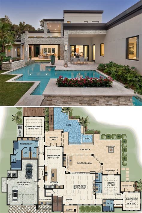 modern house floor plans  swimming pool house decor concept ideas