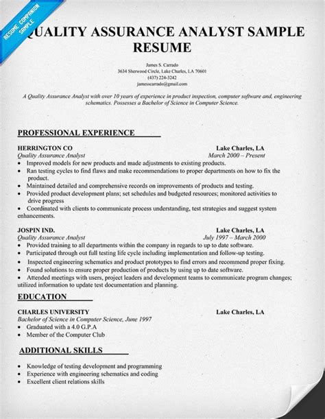 software quality assurance resume template coverletterpedia