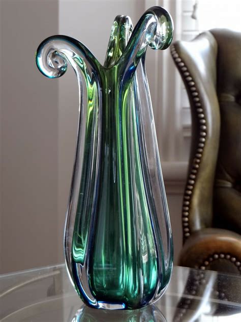 1950 S Murano Glass Art Vase In Blue And Green European