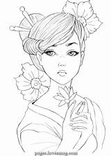 Coloring Geisha Pages Drawing Girls Para Cool Coloriage Colorir Desenhos Tattoo Dessin Color Colouring People Lineart Colorier Adultos Girl Printable sketch template