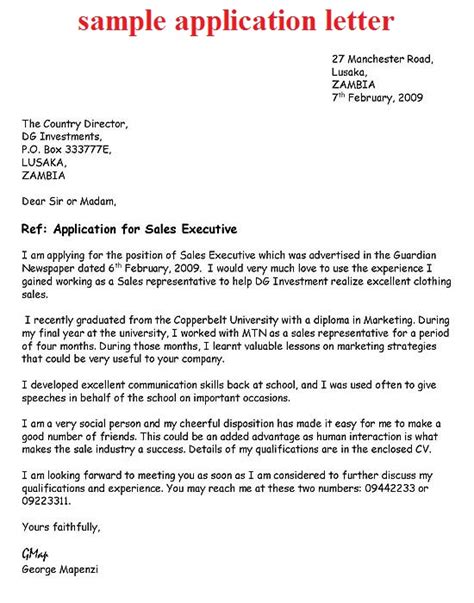 job application letter  october