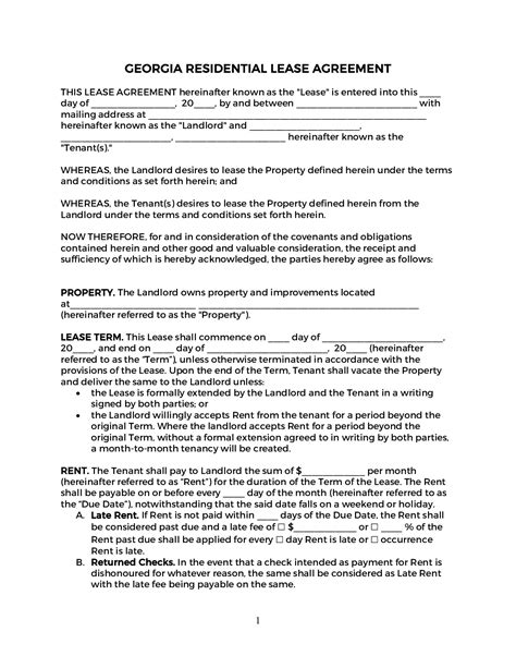 georgia month  month lease agreement template printable form