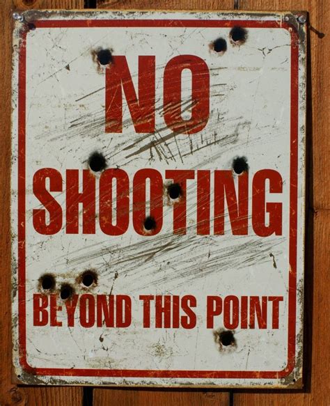 No Shooting Beyond This Point Tin Sign Shooting Range Gun