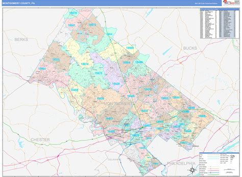 montgomery county pa wall map color cast style  marketmaps mapsales