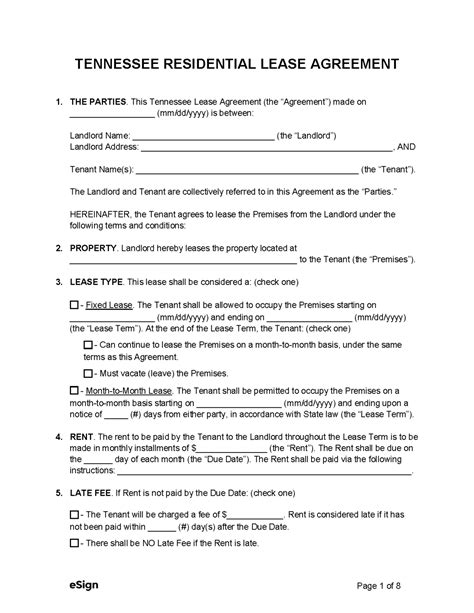 tennessee rental lease agreement templates   word